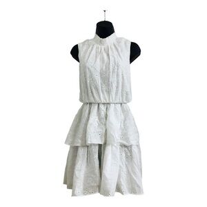 Laundry‎ white eyelet elastic waist tiered neck tie sleeveless dress size 8 new